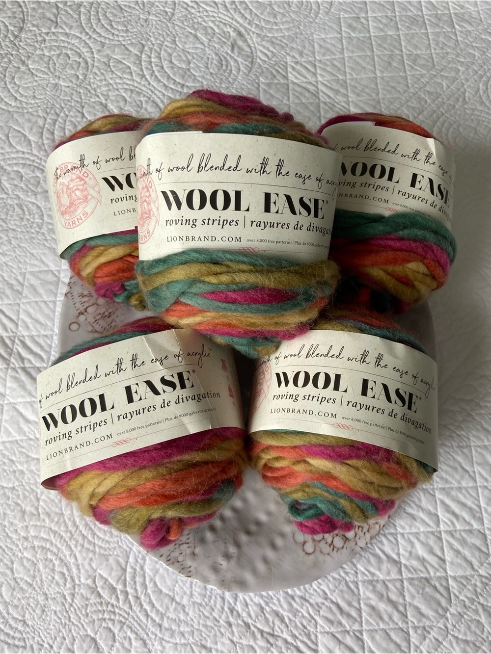 Lion Brand Wool Ease Roving Stripes Yarn Multicolor Maple 5 Skeins NEW